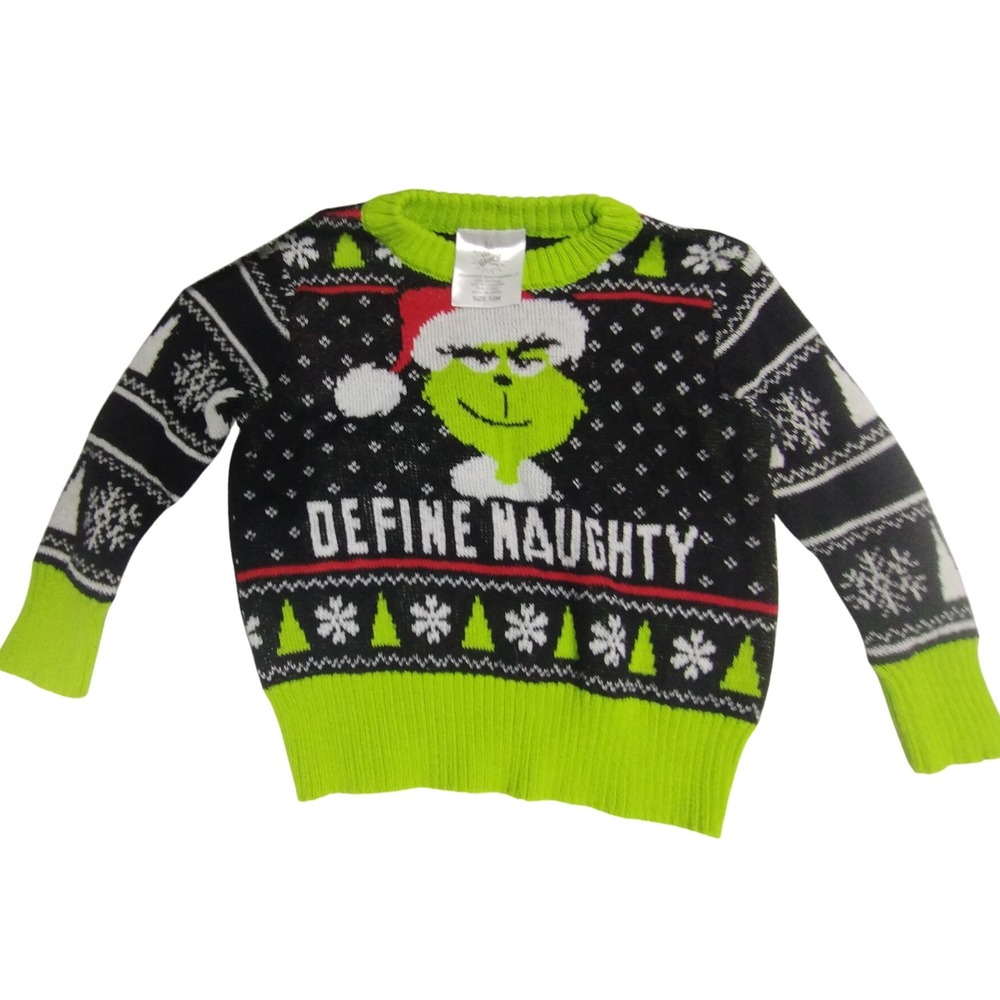 Kids 12M Grinch "Define Naughty" Christmas Sweater Ugly Holiday Green Black